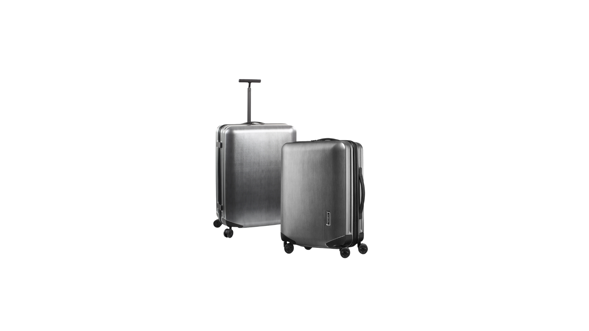 Detail des Rads und der gerippten Ecke eines Samsonite Inova‑Koffers.