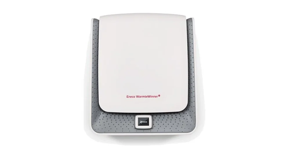 Weiße Eneco Wärmegewinner mit grauem Gehäuserand.
