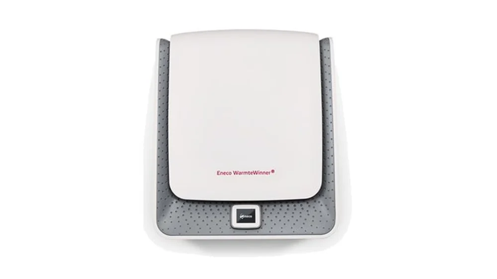 Weiße Eneco Wärmegewinner mit grauem Gehäuserand.