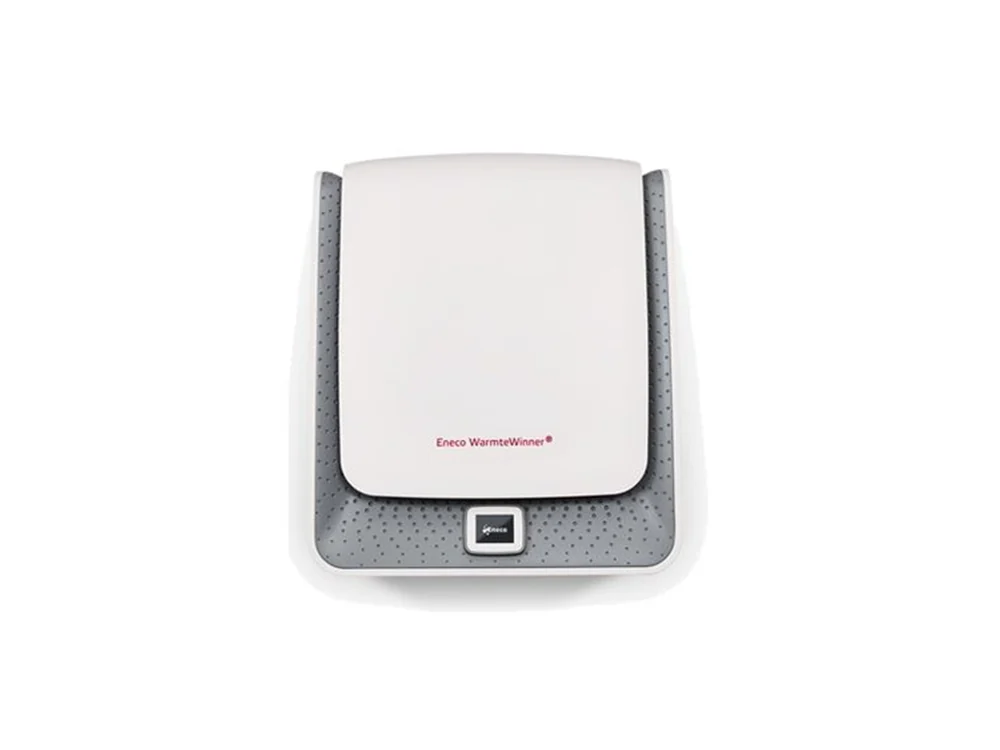 Witte Eneco Warmtewinner met grijze behuizingsrand.