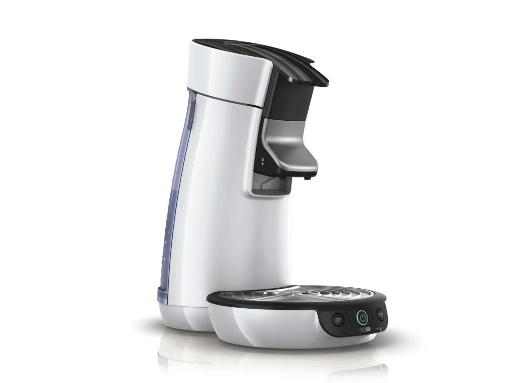 Zilverkleurige Philips Senseo Viva Café Eco schuin van voren.
