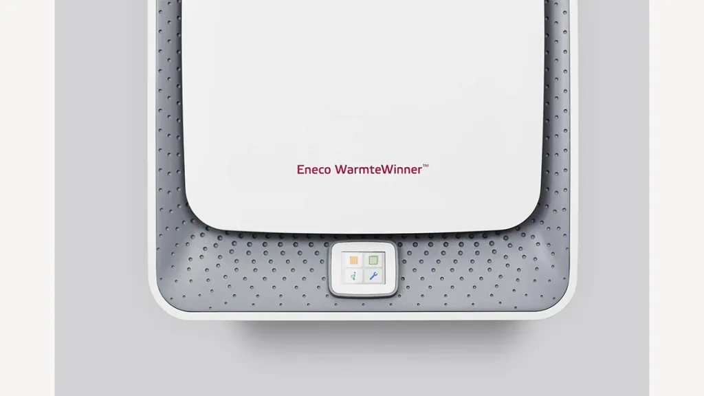 Detail des Eneco Wärmegewinner-Logos und des kleinen Bedienungsdisplays.