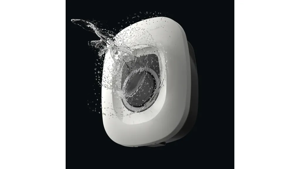 Productvisualisatie van de Victron-behuizing met opspattend water.