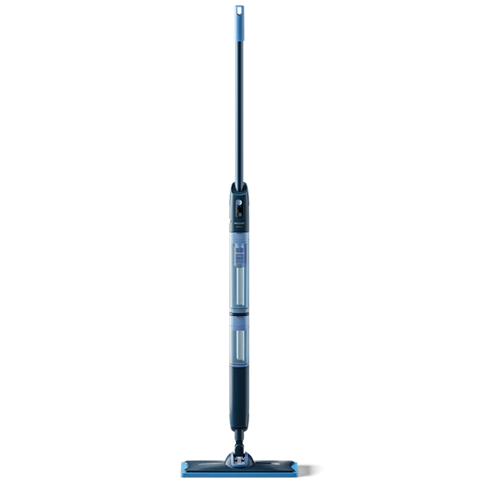 Philips OneUp recht van voren, met de volledige steel en reinigingskop zichtbaar.
